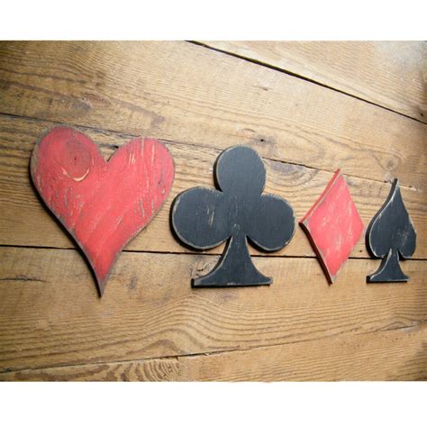 Wooden Card Symbols Sign Game Room Decor Heart Club Diamond Spade