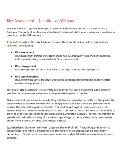 Free 10 Quantitative Risk Assessment Samples In Pdf Doc