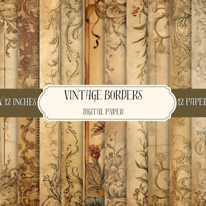 Vintage Border Designs, Vintage Paper, Digital Paper, Instant Downloads ...