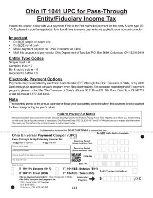 Fillable Online Ohio Form IT 1041 UPC Payment Voucher For Pass