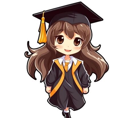 Fille De Dessin Anim En Robe De Graduation Et Casquette Avec Dipl Me