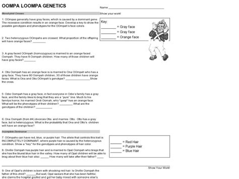 Oompah Loompa Genetics Worksheet For 9th Higher Ed Lesson Planet