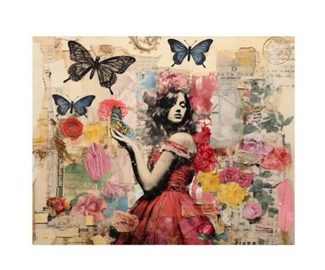 DIGITAL ART, French Collage Art, Mockingbird Florals, French Digital ...