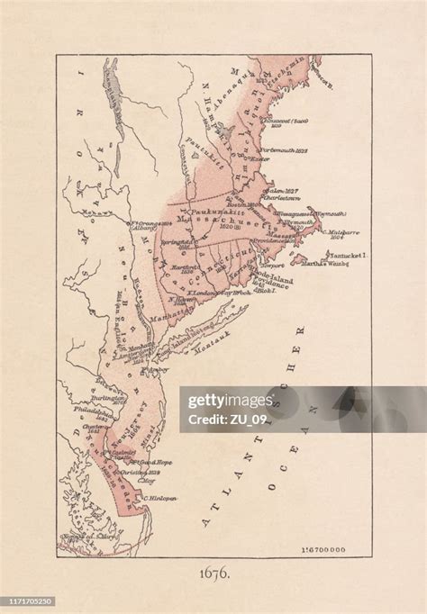 Map Of The Massachusetts Bay Colony In 1676 Lithograph 1876 High Res Vector Graphic Getty Images