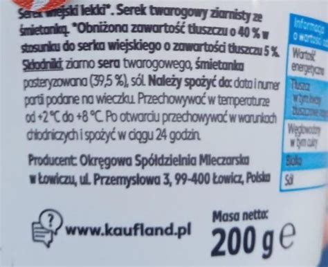 Serek wiejski lekki Delikate OSM Łowicz калорійність харчова