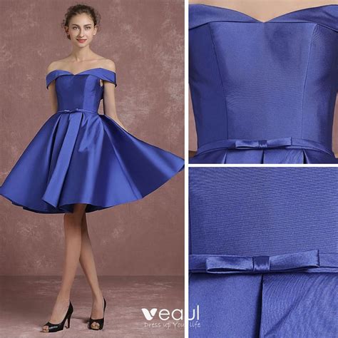 Modest Simple Royal Blue Bridesmaid Dresses 2018 A Line Princess Off The Shoulder Short