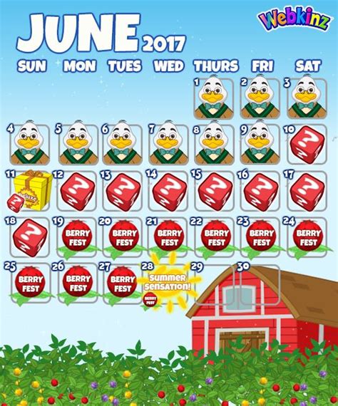 June 2017 EVENTS CALENDAR | Event calendar, Webkinz, Event