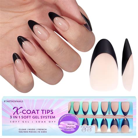 Amazon BTArtboxnails French Tip Nails Black 3 In 1 X Coat Tips