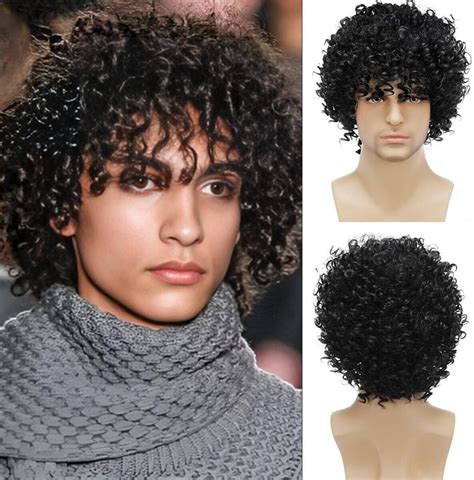 Daiaces Mens Afro Wigs Short Black Curly Wig Fluffy