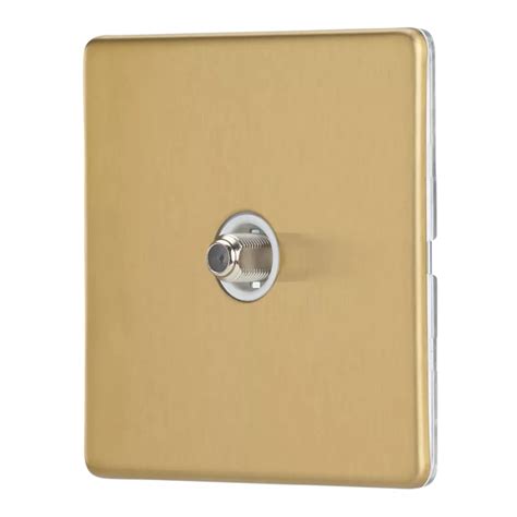 Contactum Lyric 1 Gang F Type Satellite Socket Brushed Brass With White Inserts Screwfix