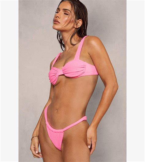 Buy Misspap Crinkle Textured Ruched Cupped Bikini Set In Pink