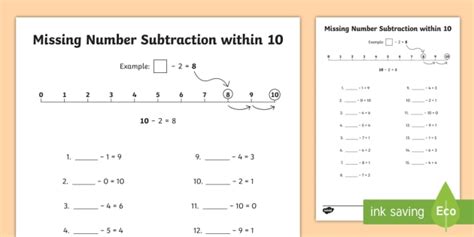 Missing Number Subtraction Within 10 Worksheet