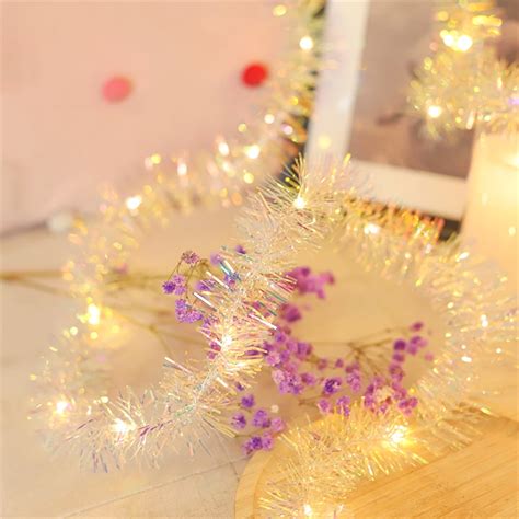 33ft Christmas Tinsel Garland, 100 LED Outdoor String Lights Lighted ...