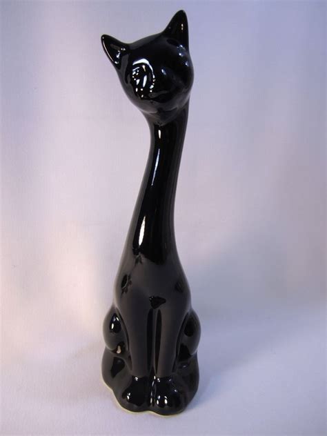 Mid Century Modern Long Neck Cat Black Ceramic Retro Sculpture Figurine 155” Figurines