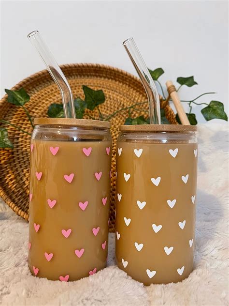 Heart Glass Cup Glass Cup With Bamboo Lid And Glass Straw Oz Beer