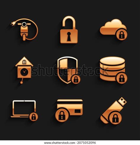 Set Shield Security Lock Credit Card Stock Vector Royalty Free 2071052096 Shutterstock