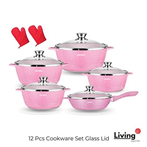 12 Pcs Cookware Set Glass Lid Non Stick Cookware Tool Kitchenware Fry