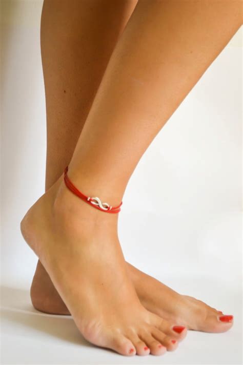 Infinity Wrap Anklet Dainty Red Cord Anklet With Silver Etsy