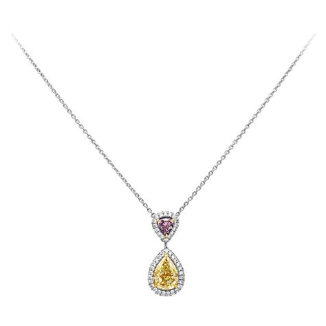 Roman Malakov 194 Carat Total Pear And Heart Shape Fancy Color Pendant Necklace For Sale At 1stdibs