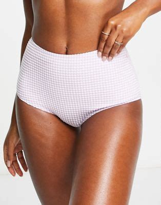 Monki Bas de bikini taille haute à carreaux vichy Lilas LILAC ASOS