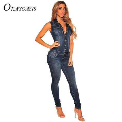 2017 New Summer Jeans Jumpsuits Women Denim Rompers Buttons Pockets