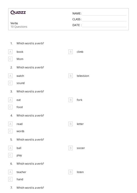 50 Verbs Worksheets For 2nd Grade On Quizizz Free And Printable