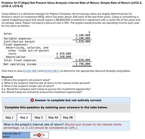 Solved Problem Algo Net Present Value Analysis Chegg