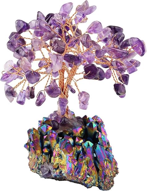 Mookaitedecor Natural Amethyst Crystal Money Tree With Rainbow Aura