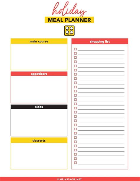 Holiday Meal Planner Free Printable Simply Stacie