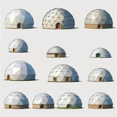 Geodesic Dome Vector Set White Background Isolated Premium AI