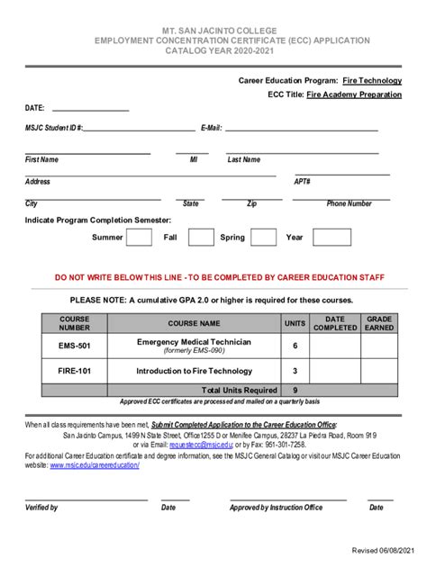 Fillable Online Msjc Ecc Application Fire Academy Preparation Fax Email