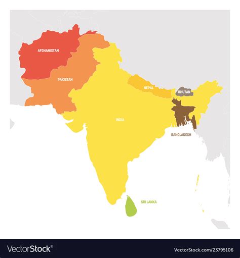 South Asia Region Colorful Map Countries In Vector Image