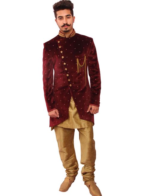 Maroon Thread Work Indo Western Sherwani Trouser Set Atelier Yuwa Ciao Jp