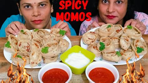 Eating Spicy Momos I Momos Challenge I Home Made Momos I Veg Momos