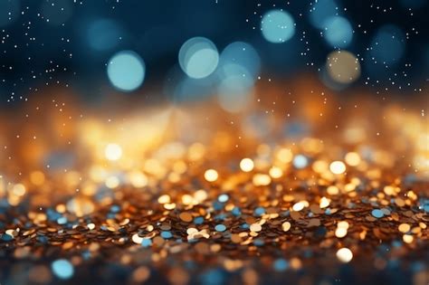 Premium Photo | Gold and blue Glitter Light bokeh background