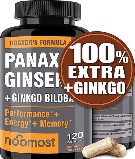 Noomost Panax Ginseng Rojo Coreano Auténtico Ginkgo Biloba 120 Cápsulas Veganas