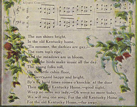 My Old Kentucky Home Song Lyrics 1940s Vintage Postcard