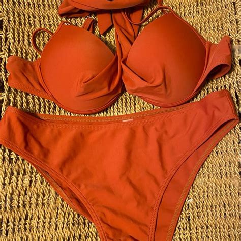 No Brand Swim Vibrant Orange Bikini Set With Pushup Top Poshmark