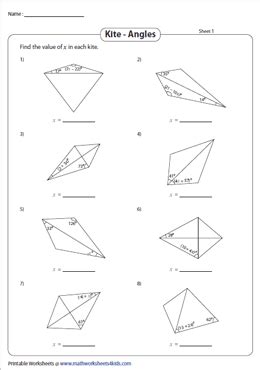 Finding Angles of a Kite using Properties Worksheets