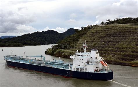 Tanker Ship Transiting Through The Panama Canal Stock Photo Image Of