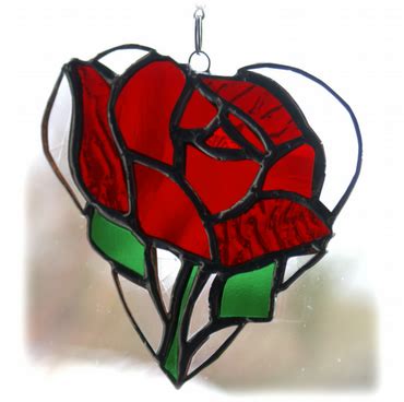 Red Rose Heart Suncatcher Stained Glass Folksy