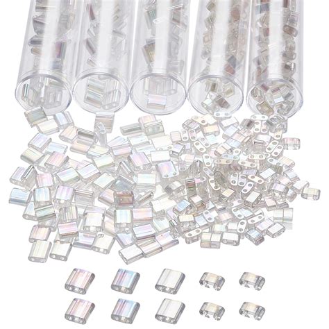 Nbeads Pcs Hole Tila Beads Half Tila Beads Ab Color Hole Glass