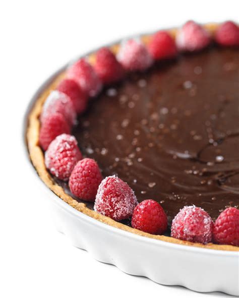 Simple Dark Chocolate Ganache Tart Sugared Raspberries Southern Fatty