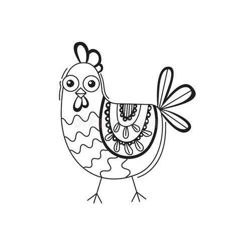 Cute Chicken Hand Drawn Bird In Cartoon Style Line Art Doodle Stock