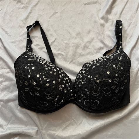 Cacique Intimates And Sleepwear Cacique Lace And Sequin Plunge Boost Bra 4dd E Black And