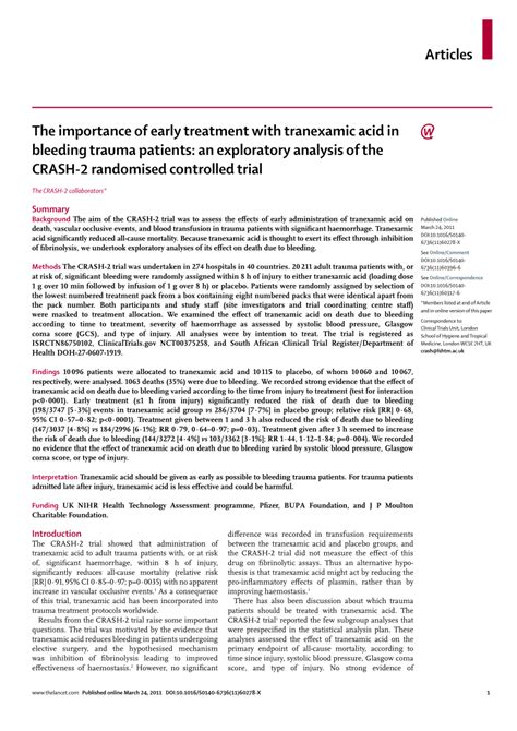 Pdf The Importance Of Early Treatment With Tranexamic Acid In