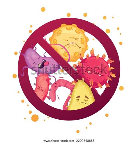 Microbes Cartoon Poster Cute Microorganisms Stop Stock Vector (Royalty Free) 2200648885 ...