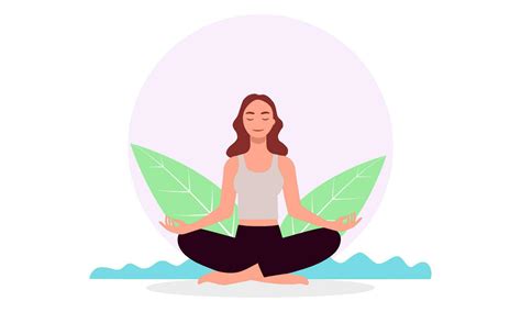 Woman Meditating In Nature And Leaves Concept Illustration For Yoga