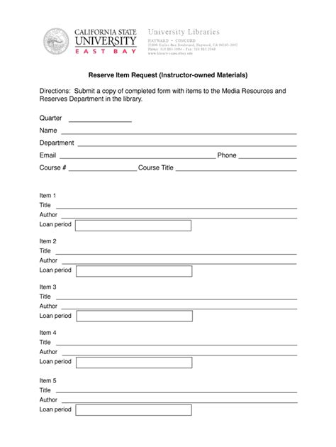 Fillable Online Library Csueastbay MRRForm Fax Email Print PdfFiller