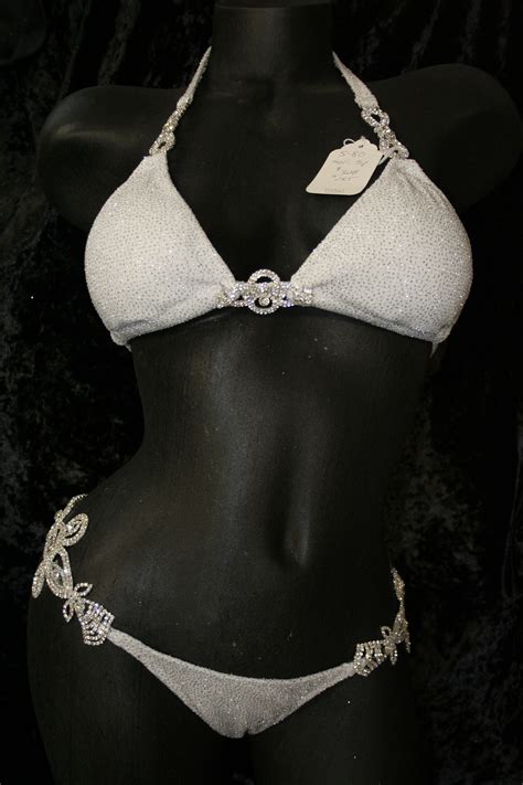 Style White Competition Bikini With Rhinestone Connectors Hot